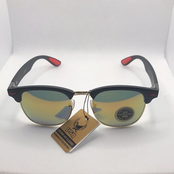American Classic Retro Black Frame Multi Mirrored Lens Sunglasses - Picture 2 of 3